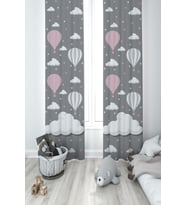 MEKTA HOME BEBEK VE ÇOCUK ODASI Büyük Bulut ve Uçan Balon Desenli 2 Kanat Fon Perde