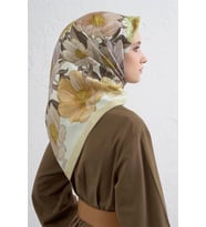 Armine Tivil Saf İpek Eşarp 9403 - 38 Sarı Karışık Desen