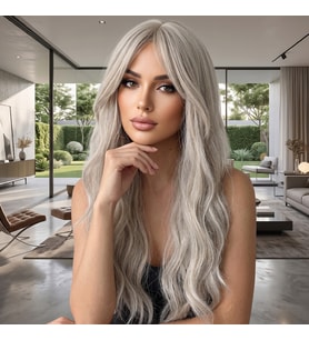 Dalgalı Perçemli Uzun Fiber Sentetik Peruk - Küllü Platin Sarı