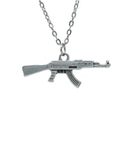 Pubg Keleş Ak-47 Kalaşnikof  Zincir Kolye - Gümüş Kaplama - Erkek Kadın Kolye - Kod:1051