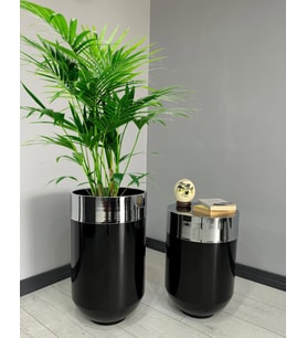 Dekoratif Krom Darbuka Parlak Siyah Saksı 70cm + Sehpa 60cm İkili Set