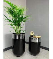 Dekoratif Krom Darbuka Parlak Siyah Saksı 70cm + Sehpa 60cm İkili Set