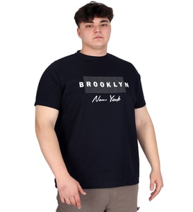 Mode XL Büyük Beden Erkek Tişört Baskılı BROOKLYN WAFFLE U25002 Lacivert