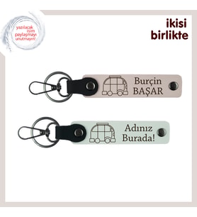 Karavan Hayalini Simgeler, İsme Özel Deri Anahtarlık Hediyelik Takım Takım, Pudra-Beyaz