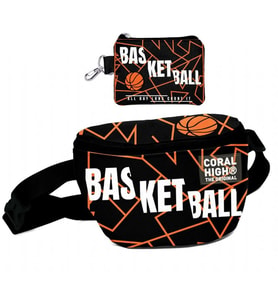 Coral High Erkek Çocuk Siyah Basketbol Desenli Bel Çantası ve Bozuk Para Cüzdanı Set