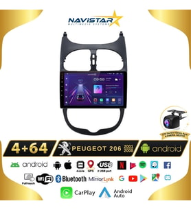 Peugeot 206  2001-2008 Model 4GB + 64GB Android 13 Kablosuz Carplay Navigasyon Multimedya Sistemi