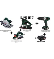 KLPro Set-7 (1350W 185MM DAİRE TESTERE+850W PLANYA+450 W 150MM EKSANTRİK ZIMPARA+DARBELİ MATKAP)