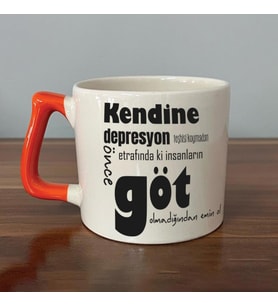 Kendine Depresyon Teşhisi Koymadan Önce Baskılı Turuncu Kulplu D Kupa