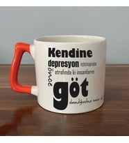 Kendine Depresyon Teşhisi Koymadan Önce Baskılı Turuncu Kulplu D Kupa