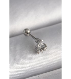 pilelistore 316L Çelik Gümüş Renk Üçgen Zirkon Taşlı Tragus Piercing - TJ-PR1239