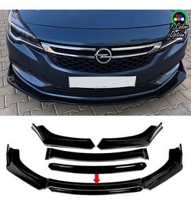 Opel Astra K Siyah Renkli Şeritli Dilli Ön Lip 4 Prç Parlak Siyah ABS