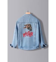 Erkek Slim Fit Sırt Baskılı Denim Kot Ceket Açık Mavi Edw128