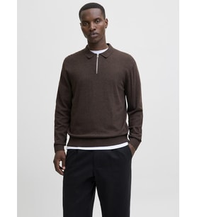 Jack & Jones JJEEMIL Knit Polo  Yarım Fermuar Uzun Kollu Erkek Triko (KAHVE)