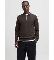 Jack & Jones JJEEMIL Knit Polo  Yarım Fermuar Uzun Kollu Erkek Triko (KAHVE)