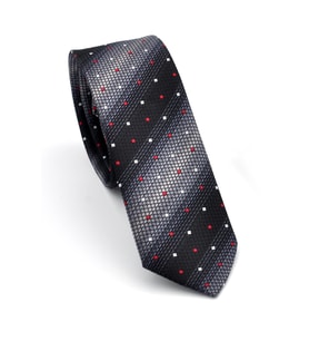 Gri Füme ve Siyah Verev Desenli Dokuma Kumaş Mendilli Slim Fit Kravat // SDK-240803 (Renksiz)