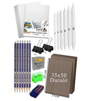 Karakalem Eskiz Çizim Seti Durolit Seti 35x50 cm 1 Paket Pastel Dağıtıcı Kalem Resim Kağıdı Faber Dereceli Kalem Seti Hamur Silgi Sınav Silgisi (Naturel)