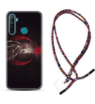 Realme 5i 5 Pro 6i 7 Pro 8 Kılıf Boyun Asklı Rasta Silikon Kurt ve Ay Yıldız 1403