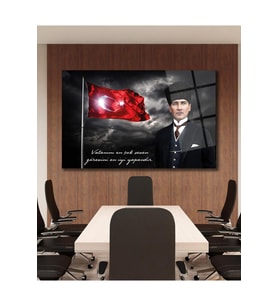 Türk Bayrağı ve Atatürk Cam Tablo Vatanını En Çok Seven Modern Ev Ofis Salon Kurum Hediyelik Tablo (Çok Renkli)