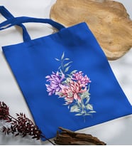 BK Gift Çiçek Tasarımlı Mavi Kumaş Bez Çanta, Baskılı Omuz Çantası, Alışveriş Çantası, Arkadaşa Hediye-2