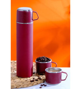 Paslanmaz Çelik 3 Bardaklı Termos 500ml - 6 Saat Sıcak, 12 Saat Soğuk Tutma Özelliği
