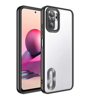 Xiaomi Redmi Note 10 Kılıf Kamera Korumalı Logo Gösteren Şeffaf Kapak (Siyah)