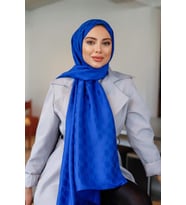 Dama Desen Şal Saks Mavi