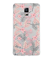 Samsung Galaxy Note 4 Kapak Floral Kırmızı Tasarımlı Şeffaf Silikon Kılıf