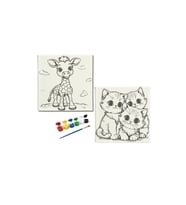 2'li Tuval Boyama Seti. 20x20 CM UV baskı sevimli karakterler + 6 Akrilik Boya + 1 Fırça