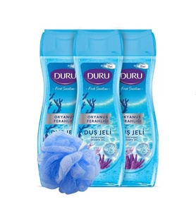 DuruDuru Fresh Sensations Okyanus Ferahlığı Duş Jeli 3x450ml Banyo Lifi Ile Birlikte