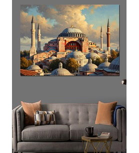 Tarihi Ayasofya Camii Ve Şehir Dekoratif Kanvas - Mdf Ahşap Tablo