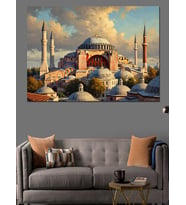Tarihi Ayasofya Camii Ve Şehir Dekoratif Kanvas - Mdf Ahşap Tablo