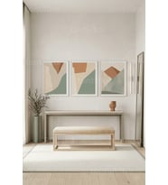 Doğal Tonlarda Soyut Geometrik Modern Kompozisyon 3'lü Ahşap Çerçeveli Tablo Seti