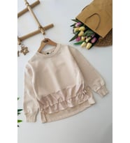 Miniğimin Cicileri Fırfır Detaylı Lastikli Kız Çocuk Sweatshirt - Bej