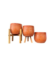 BıtkıTasarımı Nokta Desenli Terakota Saksı & Saksılık Dekoratif Salon Çiçekliği 3'lü Set 15 CM