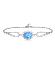 925 Ayar Gümüş Oval Opal Taşlı Bileklik (Gümüş)