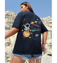 Unisex Galaksi Tasarım Basklı Tshirt (Lacivert)