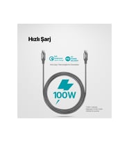 AlumiCable USB-C - USB-C 150cm 100W PD/QC Hızlı Şarj/İPhone 15/15Pro/16/16Pro/16 Pro Max Uyumlu