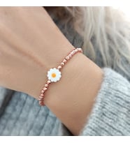 Vaoov 925 Ayar Gümüş Hematit Taşlı Rose Papatya Bileklik