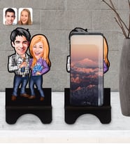 BK Gift Kişiye Özel Sevgililer Karikatürlü Ahşap Biblo Telefon Standı-50