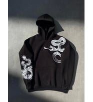 Uzun Kol Kapşonlu Baskılı SweatShirt - Siyah