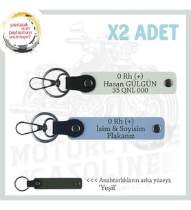 Yolların Maceracıları İçin İsim Plaka ve 0 Rh (+) Kan Grubu Özel x2 Set Anahtarlık, Mavi-Beyaz-Ysl (Çok Renkli)