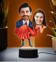 Doğum Günü Hediyesi,Sevgiliye Hediye, Kişiye Özel Fotoğraflı En Mutlu Çift 2 Karikatür 3D Led Lamba (Beyaz)