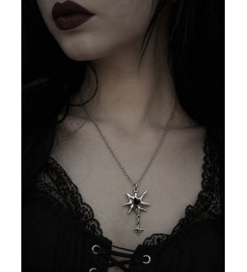 Gotik Güneş Form Kırmızı Detaylı Unisex Kolye 60 cm Metal Zincir
