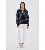 Peraluna BELUGA PULLOVER %100 Pamuk Yazlık Kadın Triko Kazak - Lacivert/Koyu Krem
