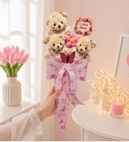 Anneler Gününe Özel Canım Annem Fiyonklu Prizma Pembe Ayıcık Buket