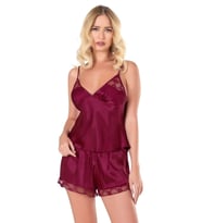 Arias Closet Bordo Saten Babydolll Şort Takımı
