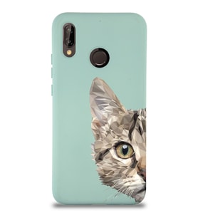 Huawei P 20 Lite Uyumlu Lansman Kılıf Catface Tasarımlı İçi Kadife Kapak-Turkuaz (Şeffaf)