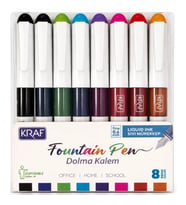 KRAF 303 KULLAN AT FINE 0.6mm DOLMA KALEM SETİ 8 Lİ (8 RENK) TEK PAKET