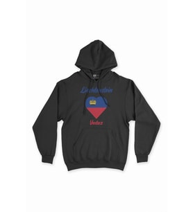 Vaduz Lihteştayn Bayraklı Kalpli Siyah Sweatshirt Hoodie