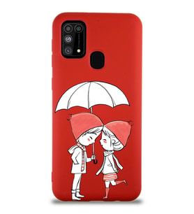 Samsung Galaxy M31 Uyumlu Lansman Kılıf Aşk Tasarımlı İçi Kadife Kapak-Kırmızı (Şeffaf)